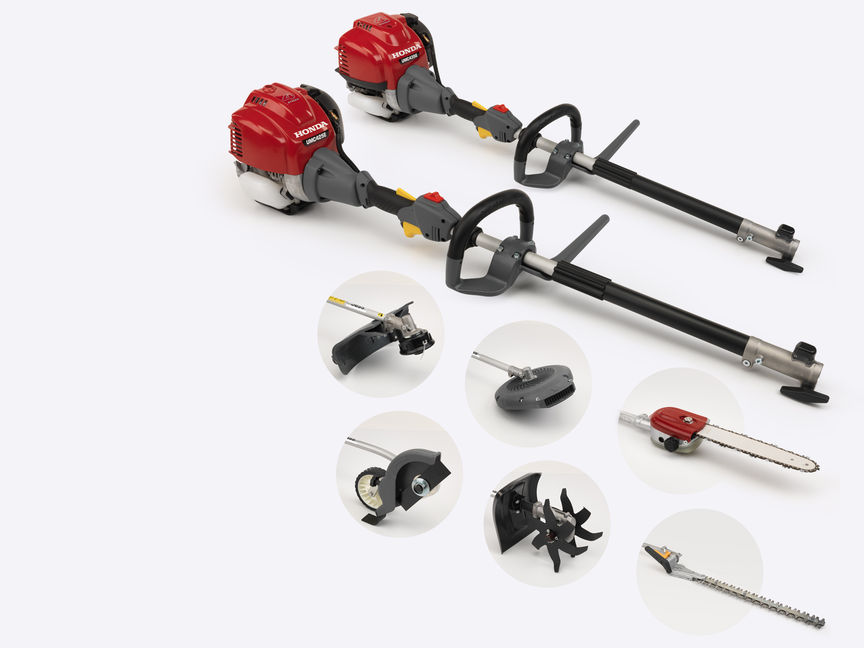 Haut : les deux modèles de Versatool™ disponibles, tournés vers la droite. Honda Versatool™, six images découpées des accessoires Versatool™.