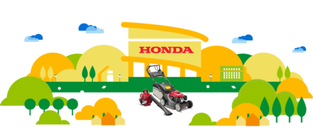 Honda dealer illustration, leafblower and lawnmower.
