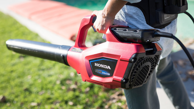 Close up of Honda cordless leaf blower.