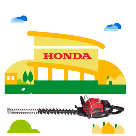 Honda cordless hedge trimmer with dealer illustration.