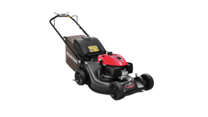 Tondeuse à gazon Honda, trois quarts face, tournée vers la droite.