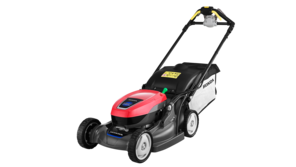 Tondeuse à gazon Honda, trois quarts face, tournée vers la droite.